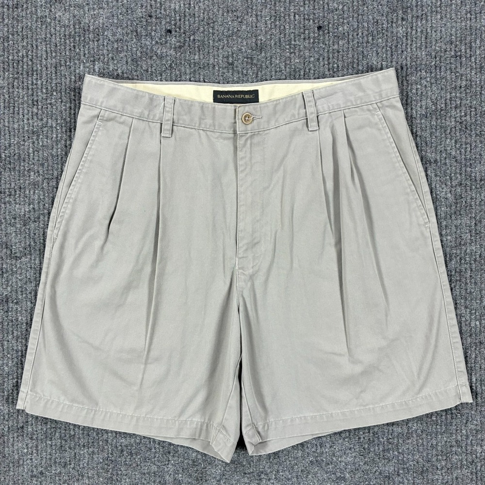 Banana Republic Mens Pleated Chino Shorts Size 36 Gray Cotton Casual Mid Rise